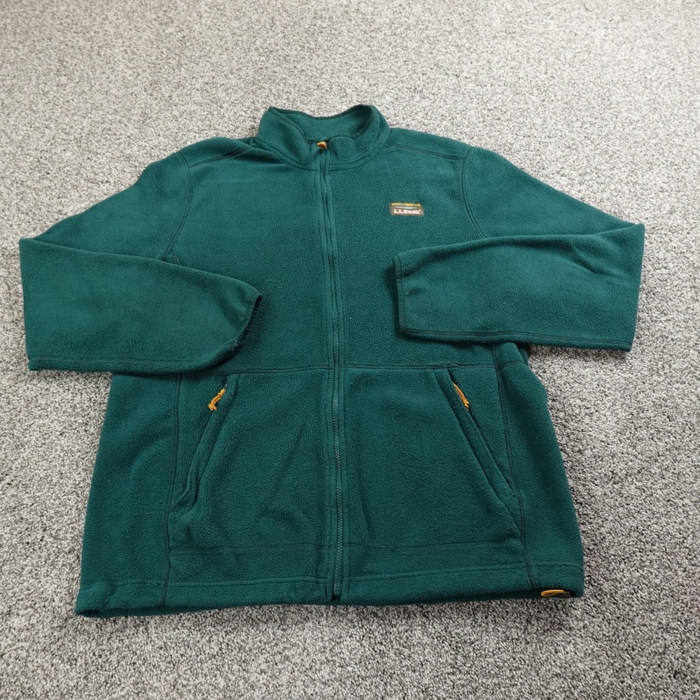 LL Bean Sweater Mens XLT Green Full Zip Fleece Jacket Outdoors Warm Hiking Trail